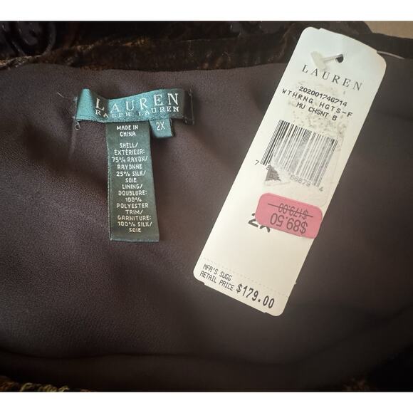 Lauren Ralph Lauren Skirt Womens Velvet Paisley Ruffle Silk Lined Boho 2X - Picture 8 of 8